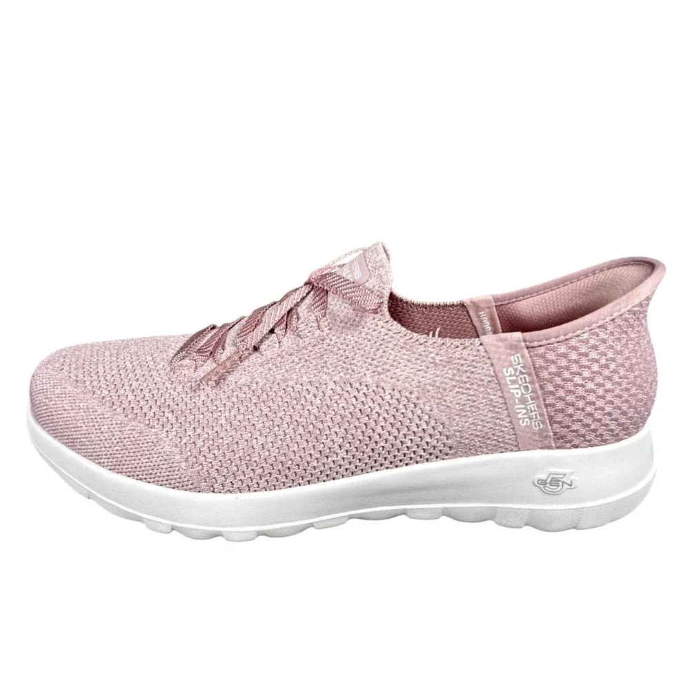 Skechers Hands Free Slip-ins Go Walk‎ Joy Mauve Faux Lace Up Sneakers Womens 9.5
